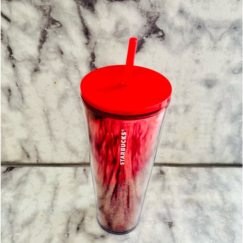 Starbucks Red Glitter Acrylic Cold Cup Tumbler